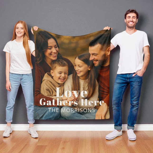 Couverture Polaire Photo de famille personnalisée Gathons d'amour ici (Créateur téléchargé)