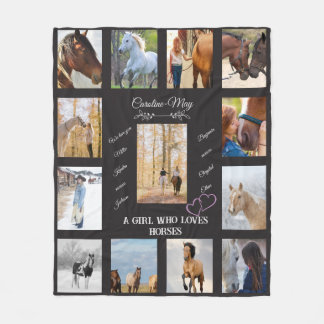 Couverture Polaire Photo de fille équine personnalisée Texte Cheval L