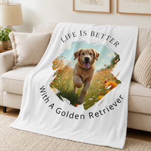 Couverture Polaire Photo de Golden Retriever La vie est meilleure