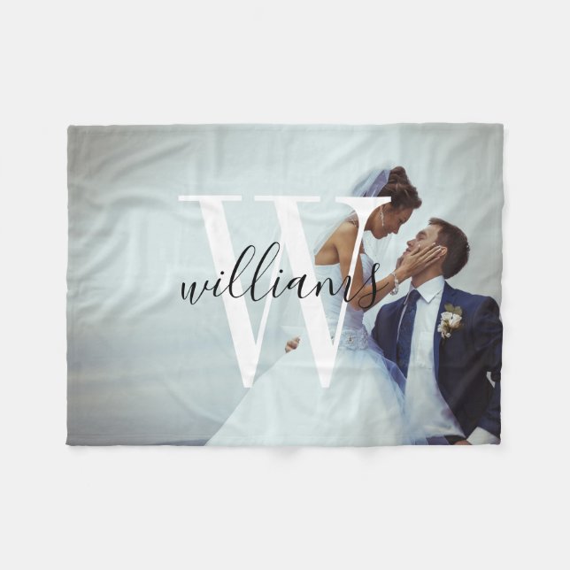 Couverture Polaire Photo de mariage personnalisée et monogramme (Devant (Horizontal))