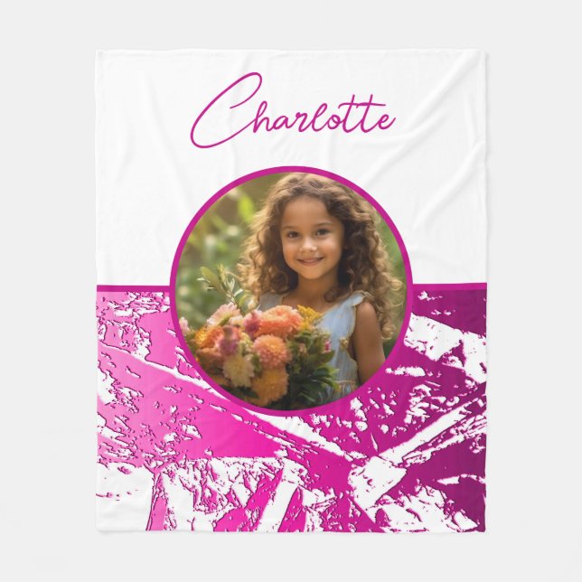 Couverture Polaire Photo Fuchsia et photo blanche avec nom (Devant)