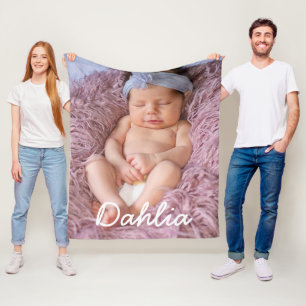 Couverture Polaire Photo mignonne avec nom Bébé Fleece Blanche photo