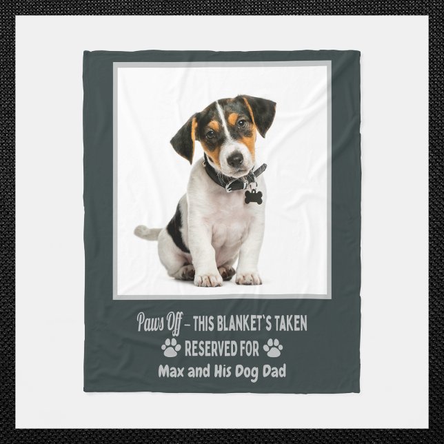Couverture Polaire Photo personnalisé de chien de compagnie  (Custom dog photo blanket with name & “Paws Off” quote. Perfect for dog moms, dads & pet lovers!)