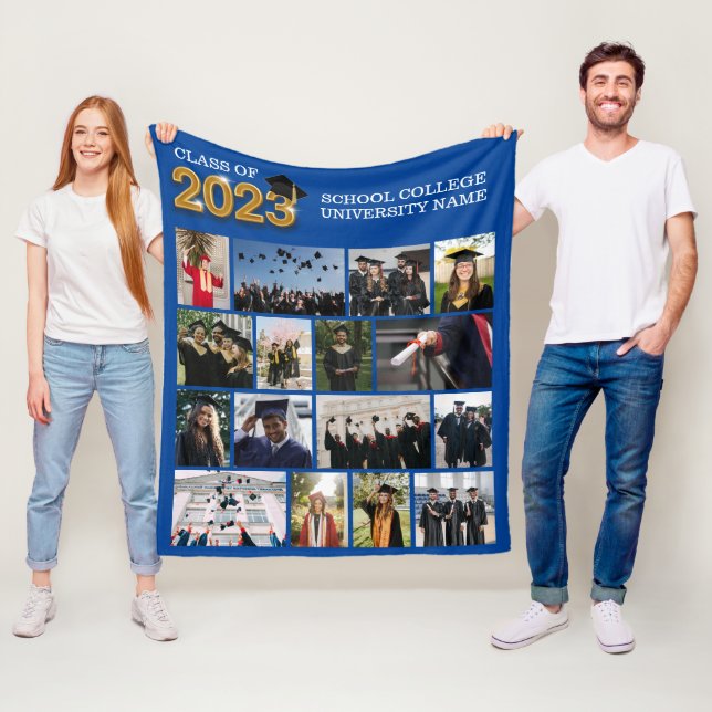 Couverture Polaire Photo personnalisée Classe de Graduation Blue de 2 (En situation)