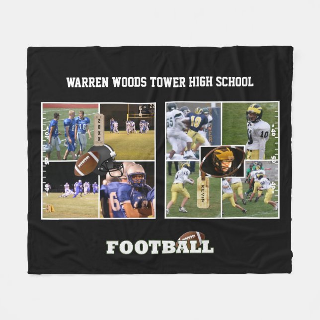 Couverture Polaire Photo personnalisée Collage École Football Horizon (Devant (Horizontal))