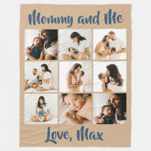 Couverture Polaire Photo personnalisée Retro Beige Blue Mommy and Me