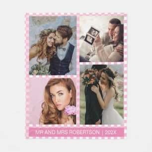 Couverture Polaire Photo personnalisée rose et blanc En vichy plaid
