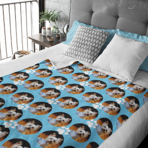 Couverture Polaire Photo Pet Moderne Bleu clair Empreinte de patte mo