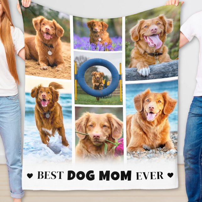 Couverture Polaire Photo Pet Personnalisée Moderne Collage Photo Chie (Modern Personalized Pet Photo Collage Dog Mom Fleece Blanket)