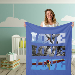 Couverture Polaire Photos d'avion dans un cadre LOVE, Aviation Simple