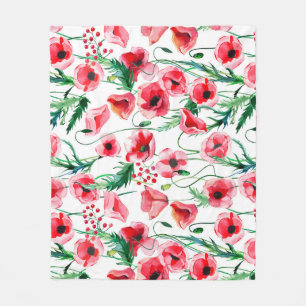 Couverture Polaire Photos rouges : aquarelle illustration florale