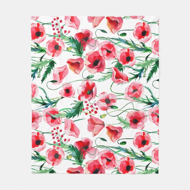 Couverture Polaire Photos rouges : aquarelle illustration florale (Devant)
