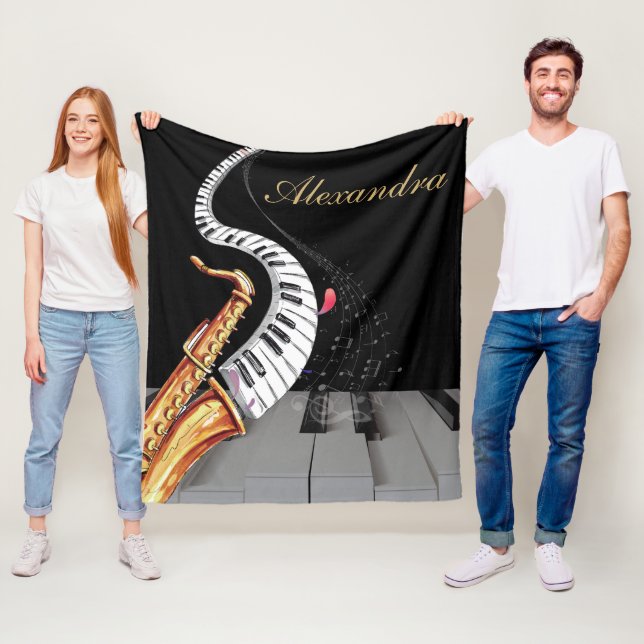 Couverture Polaire Piano Saxophone de luxe Musique personnalisée (En situation)