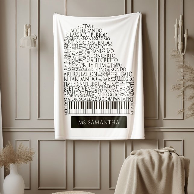 Couverture Polaire Piano Word Cloud cadeau pour professeur de piano (Créateur téléchargé)