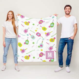 Couverture Polaire Pickleball Personnalisé Monogramme Bleu Vert Rose