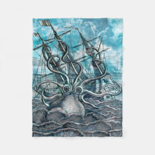 Couverture Polaire Pieuvre géante Mer Bleue Monstre Voilier