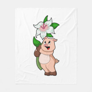 Couverture Polaire Pig with Flower Lily
