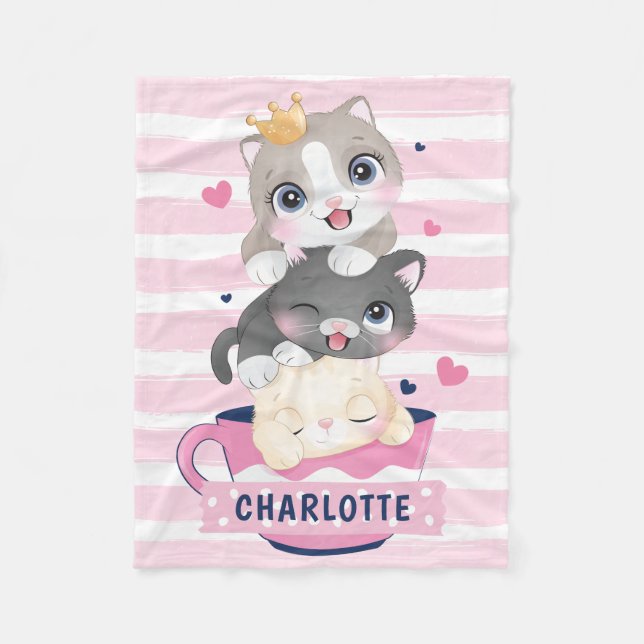 Couverture Polaire Pile Cartoon Chats Roses Distresses (Devant)