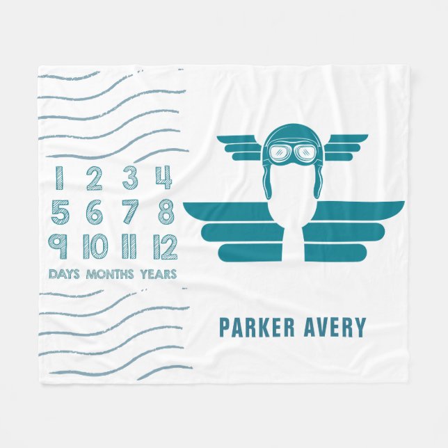 Couverture Polaire Pilote d'avion Baby Milestone (Devant (Horizontal))