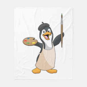Couverture Polaire Pingouin as Painter with Paint brush & Colour