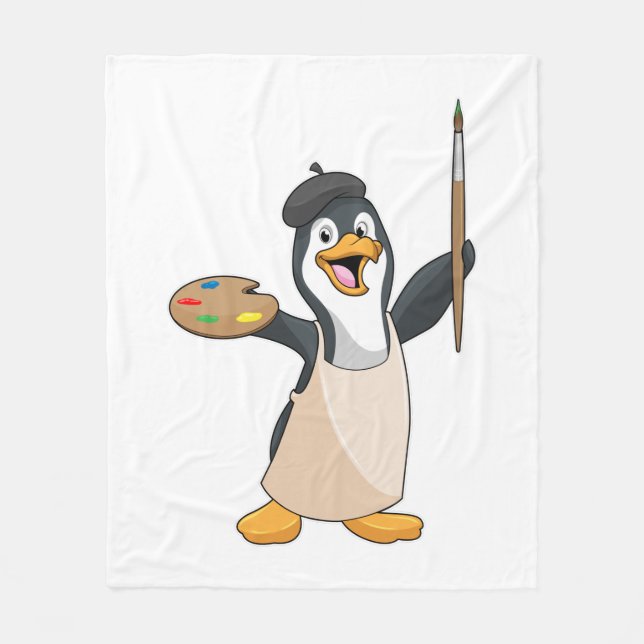 Couverture Polaire Pingouin as Painter with Paint brush & Colour (Devant)