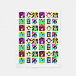 Couverture Polaire Pingouin Cartoon Oiseaux Collage d'art Abstrait