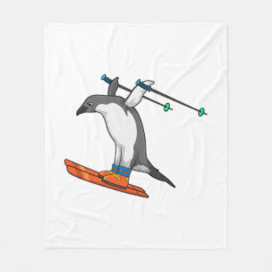 Couverture Polaire Pingouin comme Saut à ski avec Ski