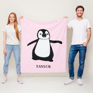 Couverture Polaire Pingouin de bébé moderne et rose personnalisé