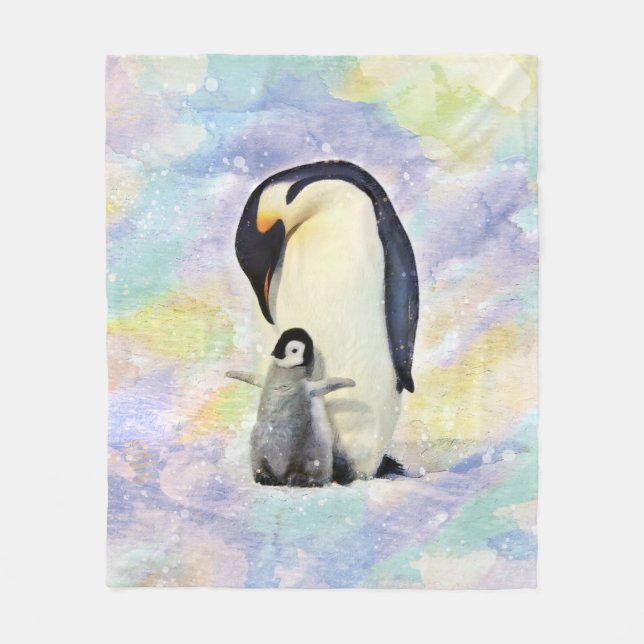 Couverture Polaire Pingouin d'empereur avec l'aquarelle de bébé (Devant)
