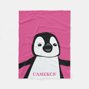 Couverture Polaire Pingouin mignon noir blanc personnalisé