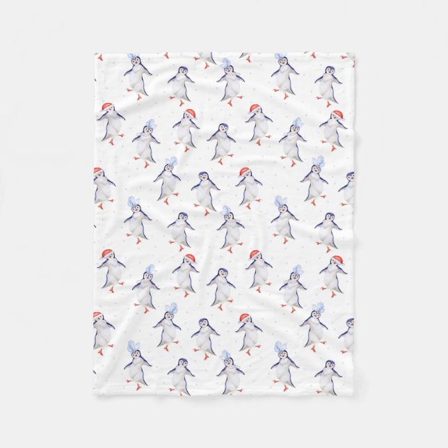 Couverture Polaire Pingouins dansants de Noël mignons (Devant)
