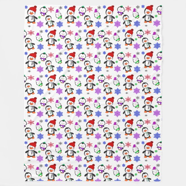 Couverture Polaire Pingouins et flocons de neige Noël (Devant)