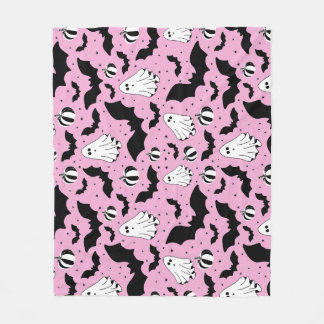 Couverture Polaire Pink ghosts, bats and pumpkins