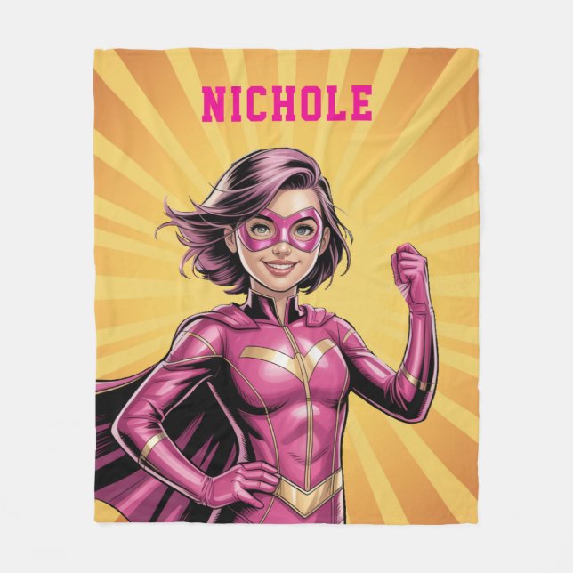Couverture Polaire Pink Girl Superhero Birthday Party  (Devant)