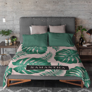 Couverture Polaire Pink & Green Palm Feuille Motif & nom