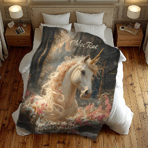 Couverture Polaire Pink Unicorn Winter Castle Fairytale Woodland