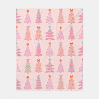 Couverture Polaire Pink Vintage Christmas Trees Fleece Blanket