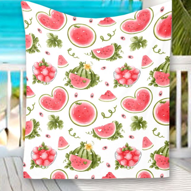 Couverture Polaire Pique-nique d'été Pink (Watermelon Pink White Summer Picnic Fleece Blanket)