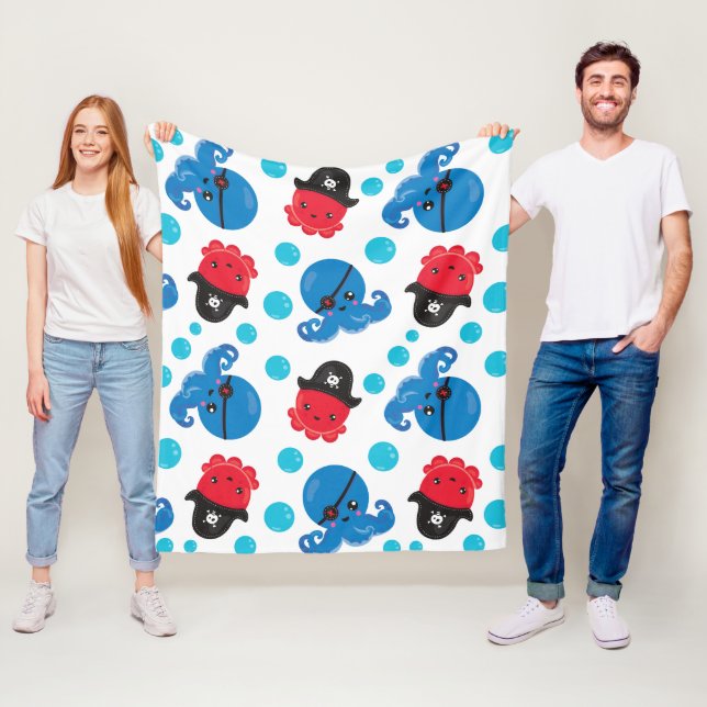 Couverture Polaire Pirate Octopus, Motif de pieuvre, Animaux de mer (En situation)