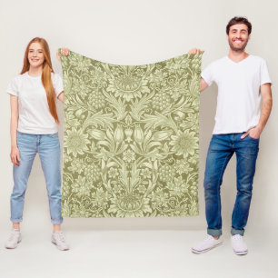 Couverture Polaire Pissenlit de William Morris Damassé Vintage Olive