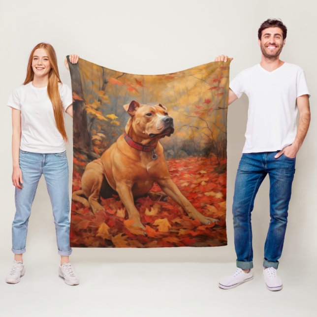 Couverture Polaire Pitbull à l'automne Feuilles automne Inspiration (En situation)