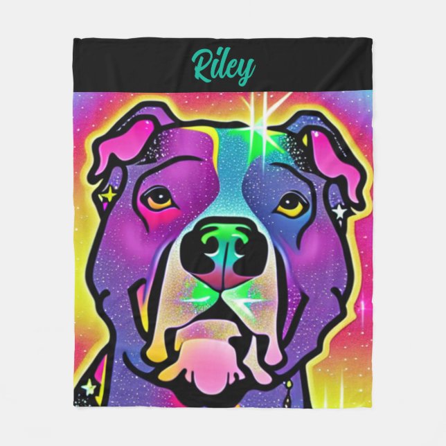 Couverture Polaire Pitbull Chien Pop Art Personnalisé (Devant)