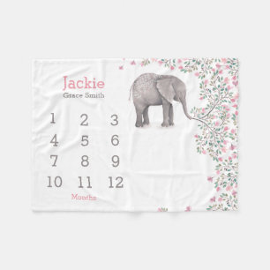 Couverture Polaire Placer un jalon de bébé avec un éléphant rose gris