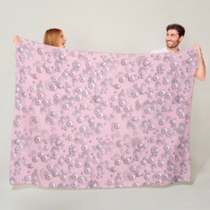 Couverture Polaire Placers de perles blanches roses sur velours rose
