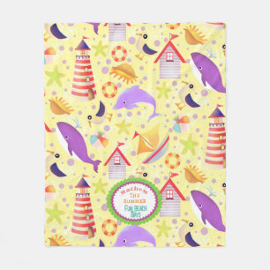 Couverture Polaire Plage amusante Jaune Fleece Blanche
