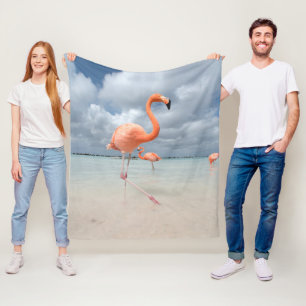 Couverture Polaire Plage Aruba de Flamants roses
