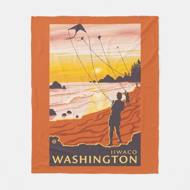 Couverture Polaire Plage et cerfs-volants - Ilwaco, Washington (Devant)