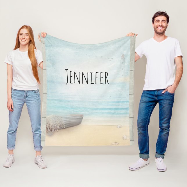 Couverture Polaire Plage nautique avec Rowboat & Fishing Net (En situation)