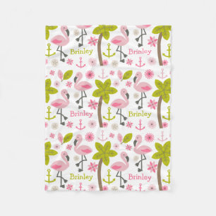 Couverture Polaire Plage rose de palmiers de Flamants roses