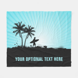 Couverture Polaire Plage Surfer texte personnalisé blanc